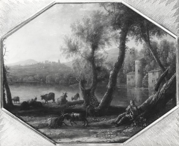 A. C. Cooper — Gellèe Claude (Claude Lorrain) - sec. XVII - Paesaggio con pastore che suona il flauto e armenti — insieme